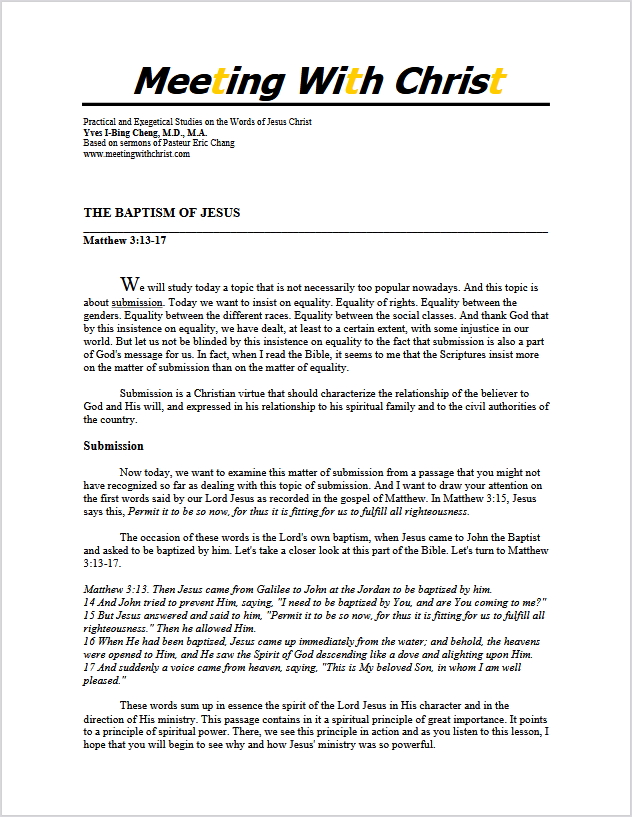 Matthew 3 13 17 The Baptism Of Jesus Meeting With Christ